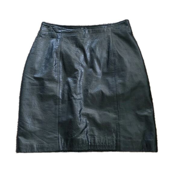 Vtg 90s Wilsons Leather Black Leather Mini Skirt Womens 10 Zip Goth Rocker Biker - Picture 1 of 10